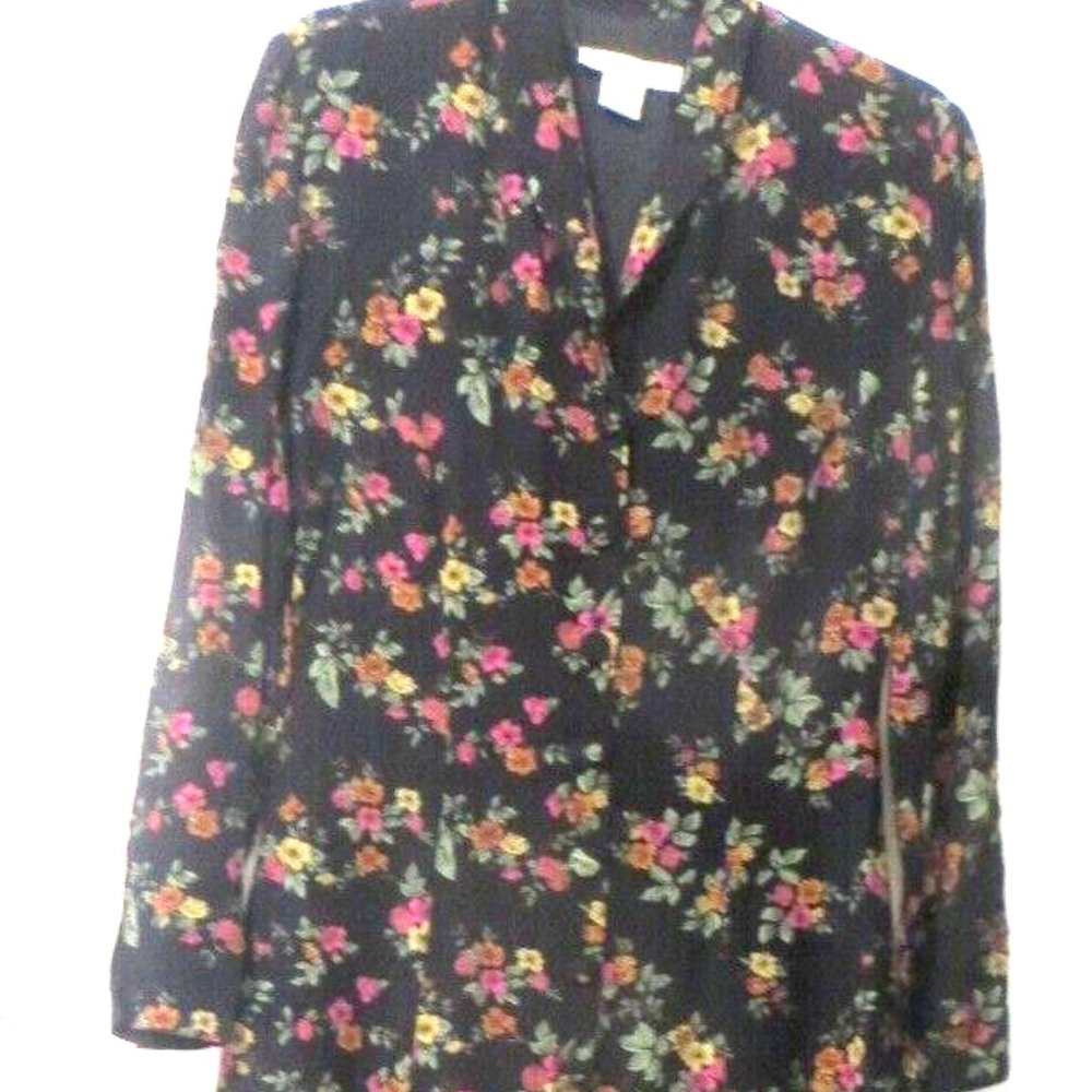 Vintage DENNIS GOLDSMITH BLACK FLORAL MIDI DRESS USA
